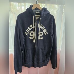 Vintage Abercrombie & Fitch Navy Blue Hoodie with Cream Applique